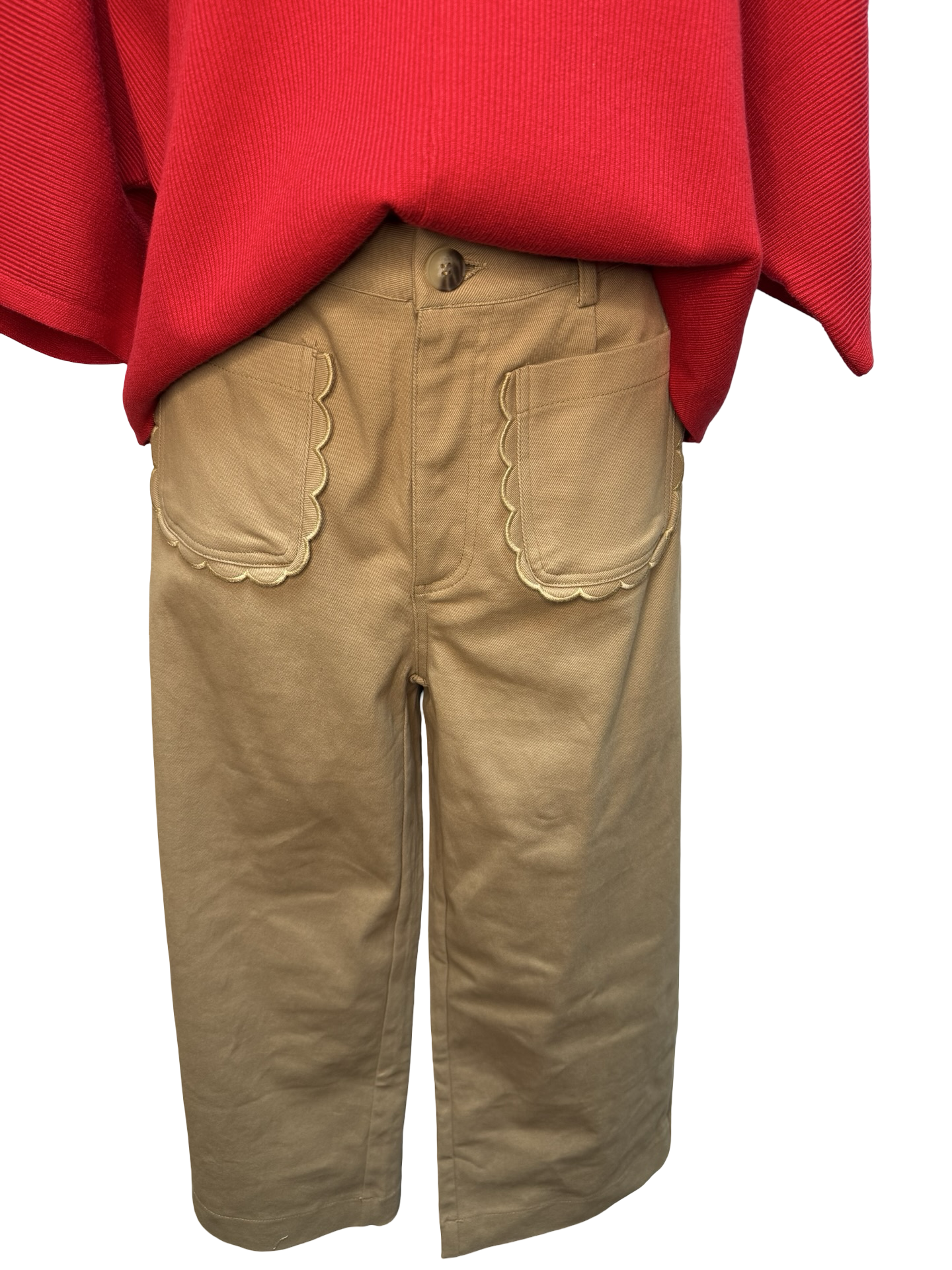 Wide Leg Scallop Accented Pant Camel