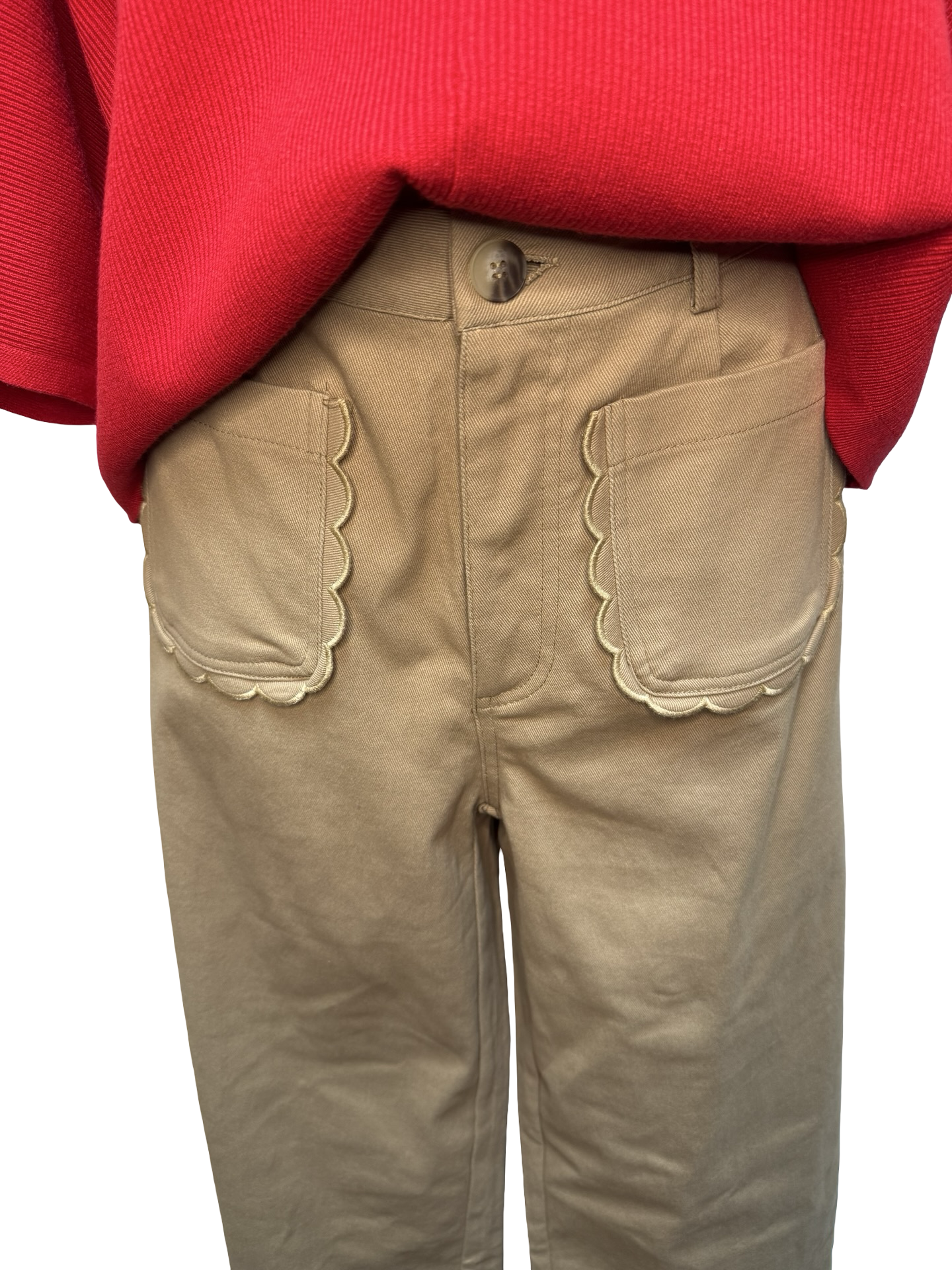 Wide Leg Scallop Accented Pant Camel