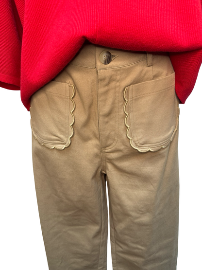 Wide Leg Scallop Accented Pant Camel