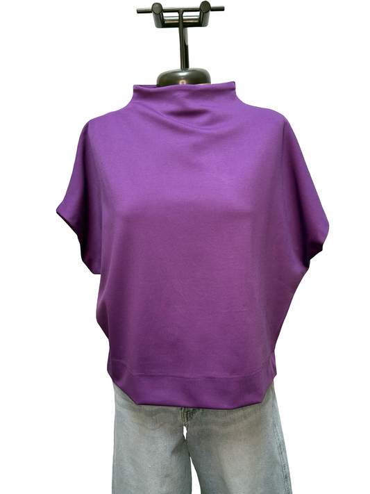 Solid Mock Neck Short Sleeve Top Plum Jam