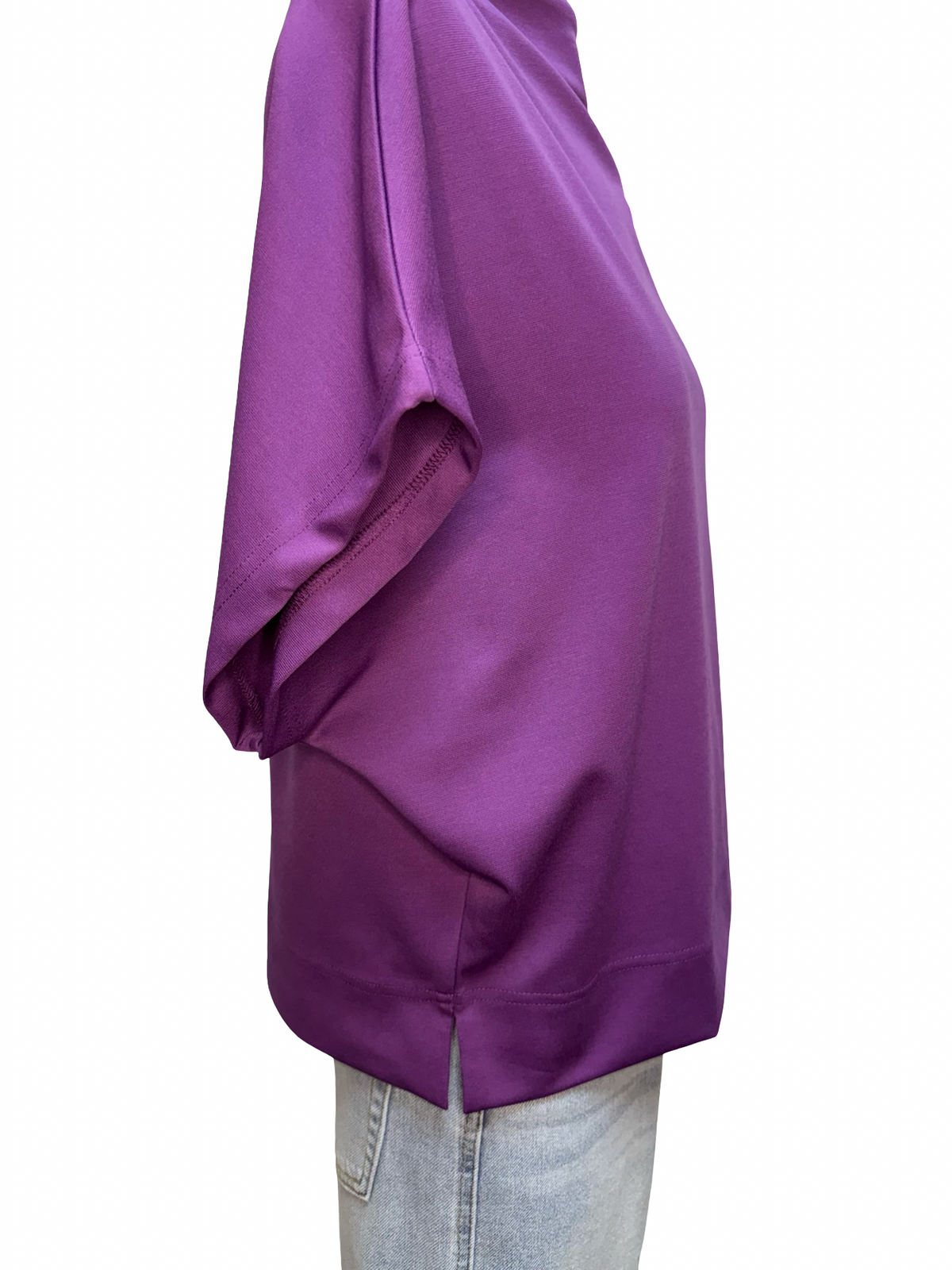Solid Mock Neck Short Sleeve Top Plum Jam