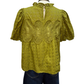 Eyelet Detail Crochet Trim Top Olive