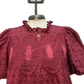 Eyelet Detail Crochet Trim Top Burgundy