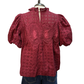 Eyelet Detail Crochet Trim Top Burgundy