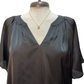Pleated Notch Neck Short Sleeve Top Black