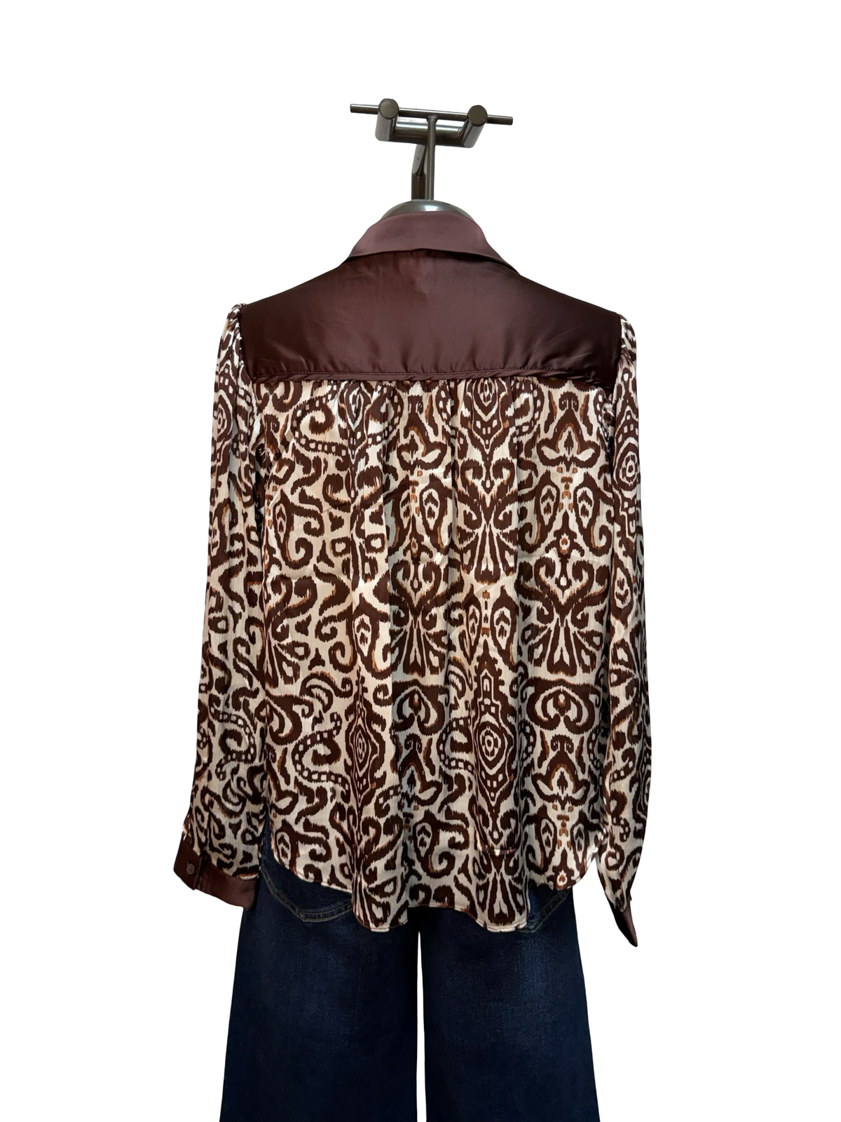 Contrast Pattern Long Sleeve Blouse Brown