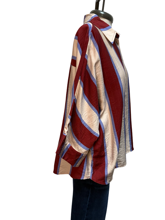 Striped Dolman Sleeve Top Wine Blue