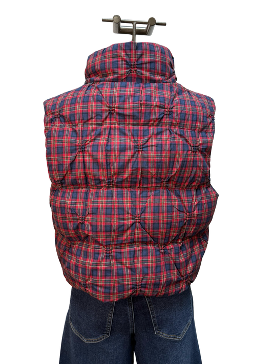 Sleeveless Padded Vest Red Plaid