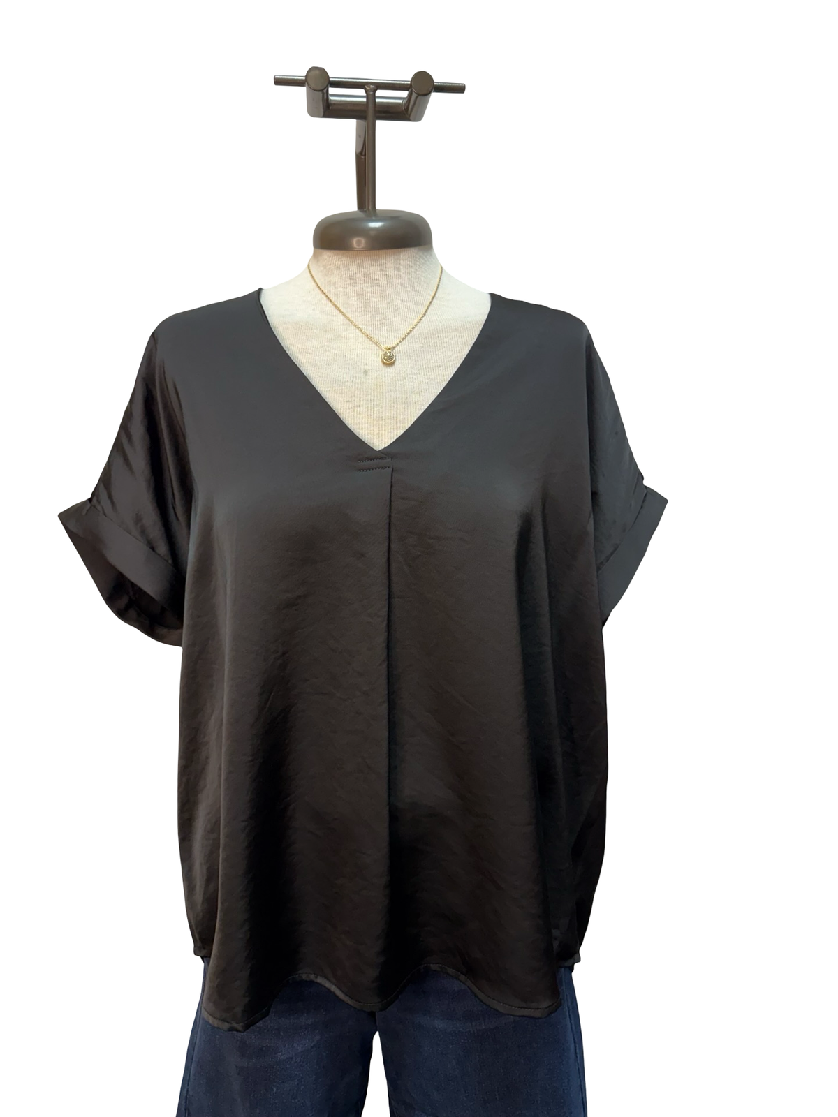 Solid V Neck Top Black