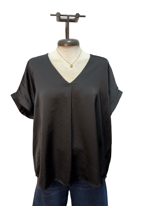 Solid V Neck Top Black