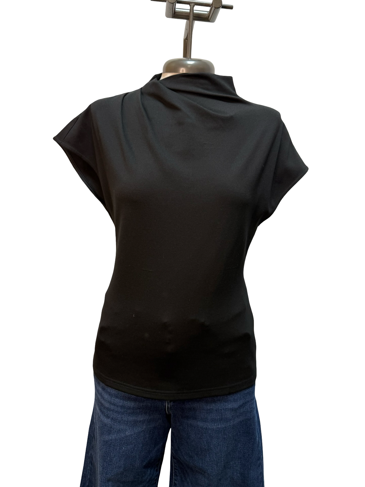 Mock Neck Dolman Short Sleeve Top Black