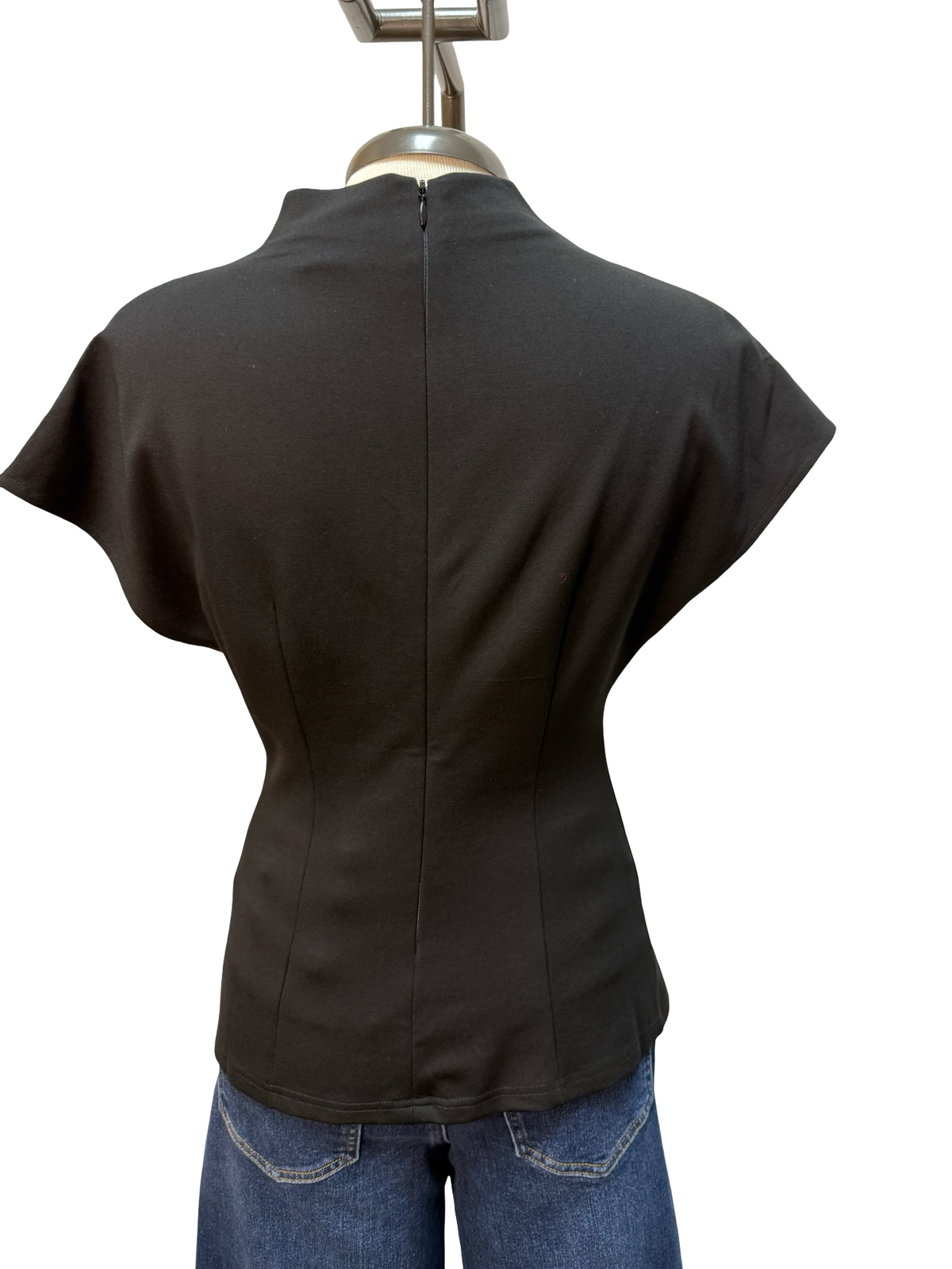 Mock Neck Dolman Short Sleeve Top Black