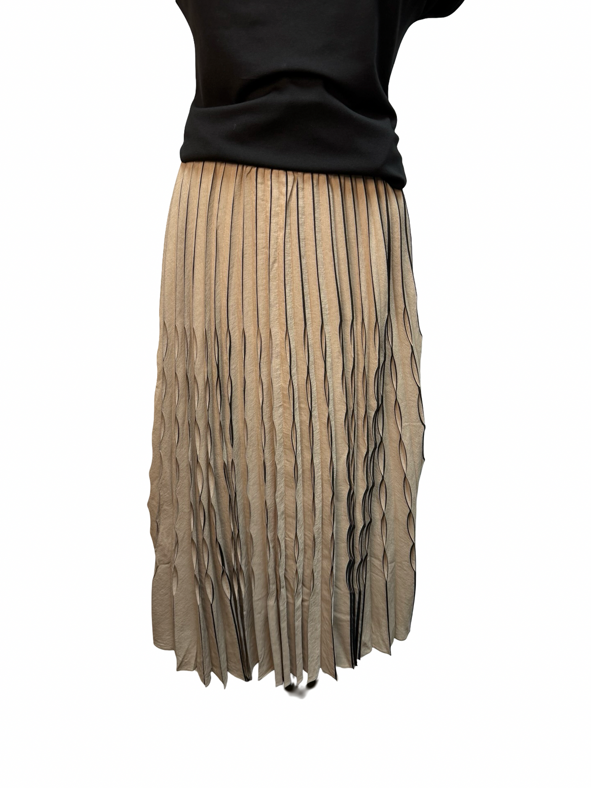 Pleated Midi Skirt Taupe Black