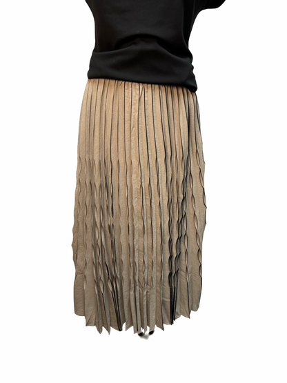 Pleated Midi Skirt Taupe Black