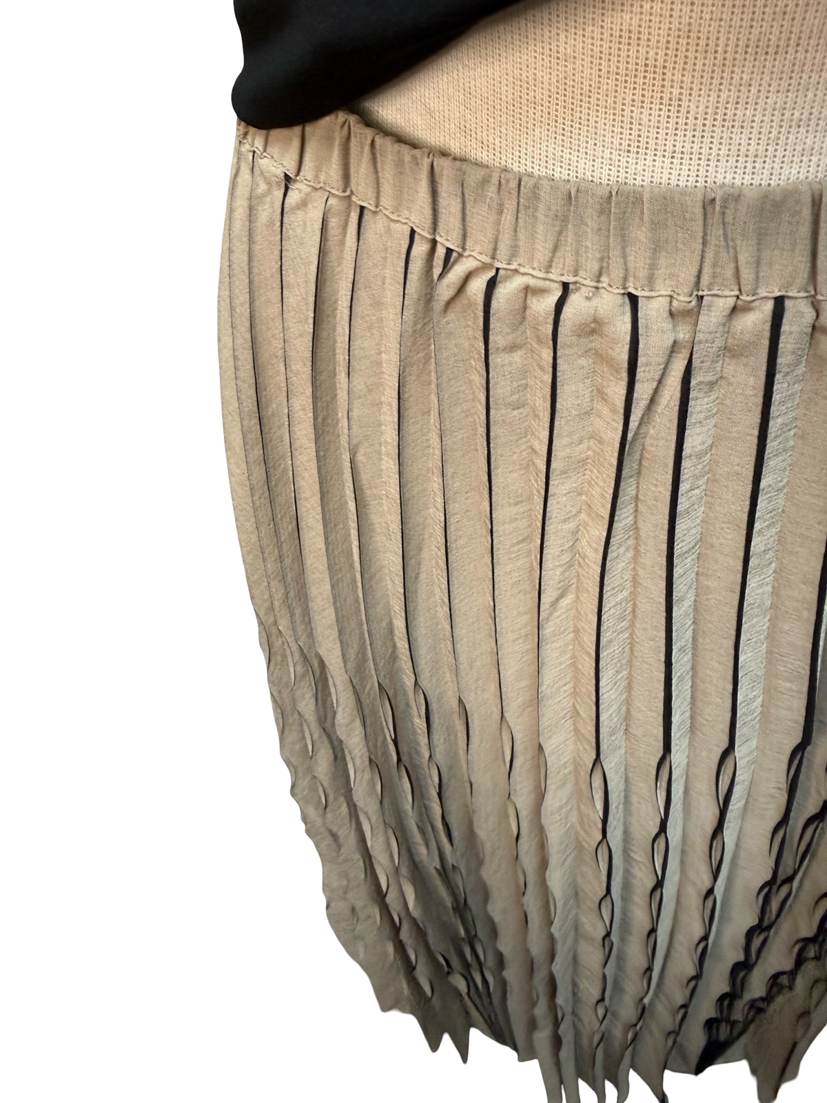 Pleated Midi Skirt Taupe Black