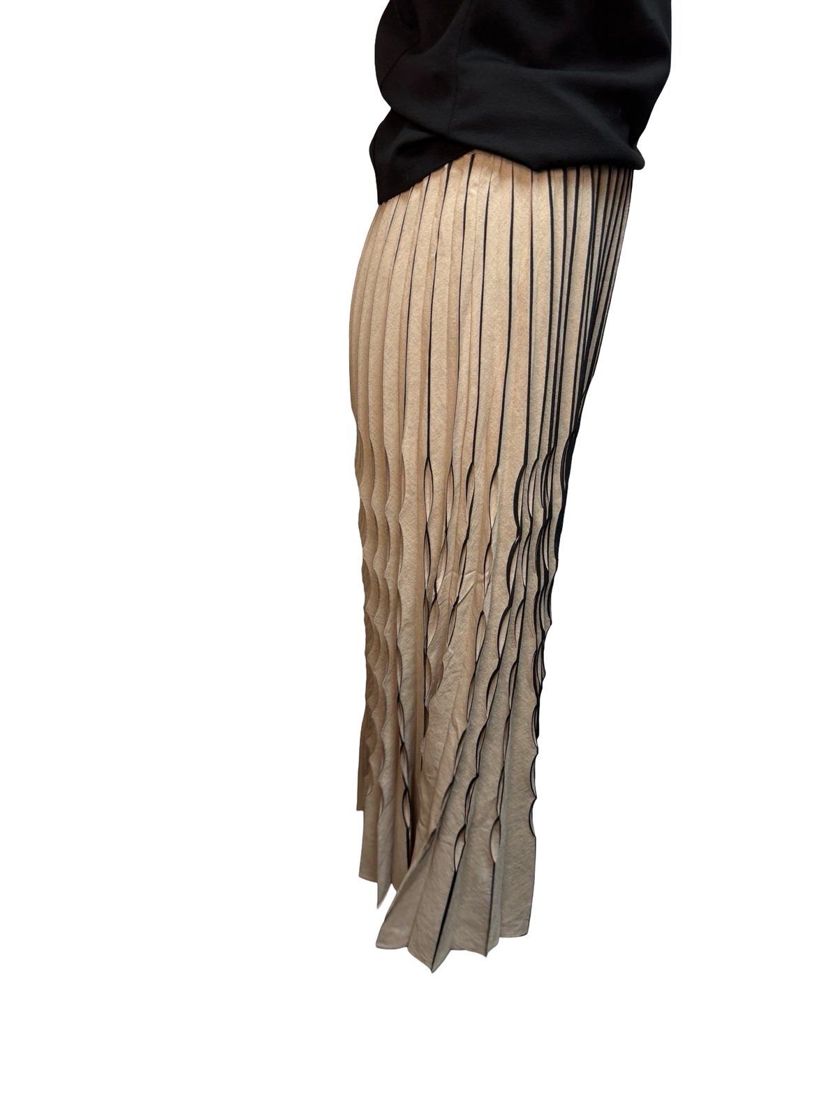 Pleated Midi Skirt Taupe Black