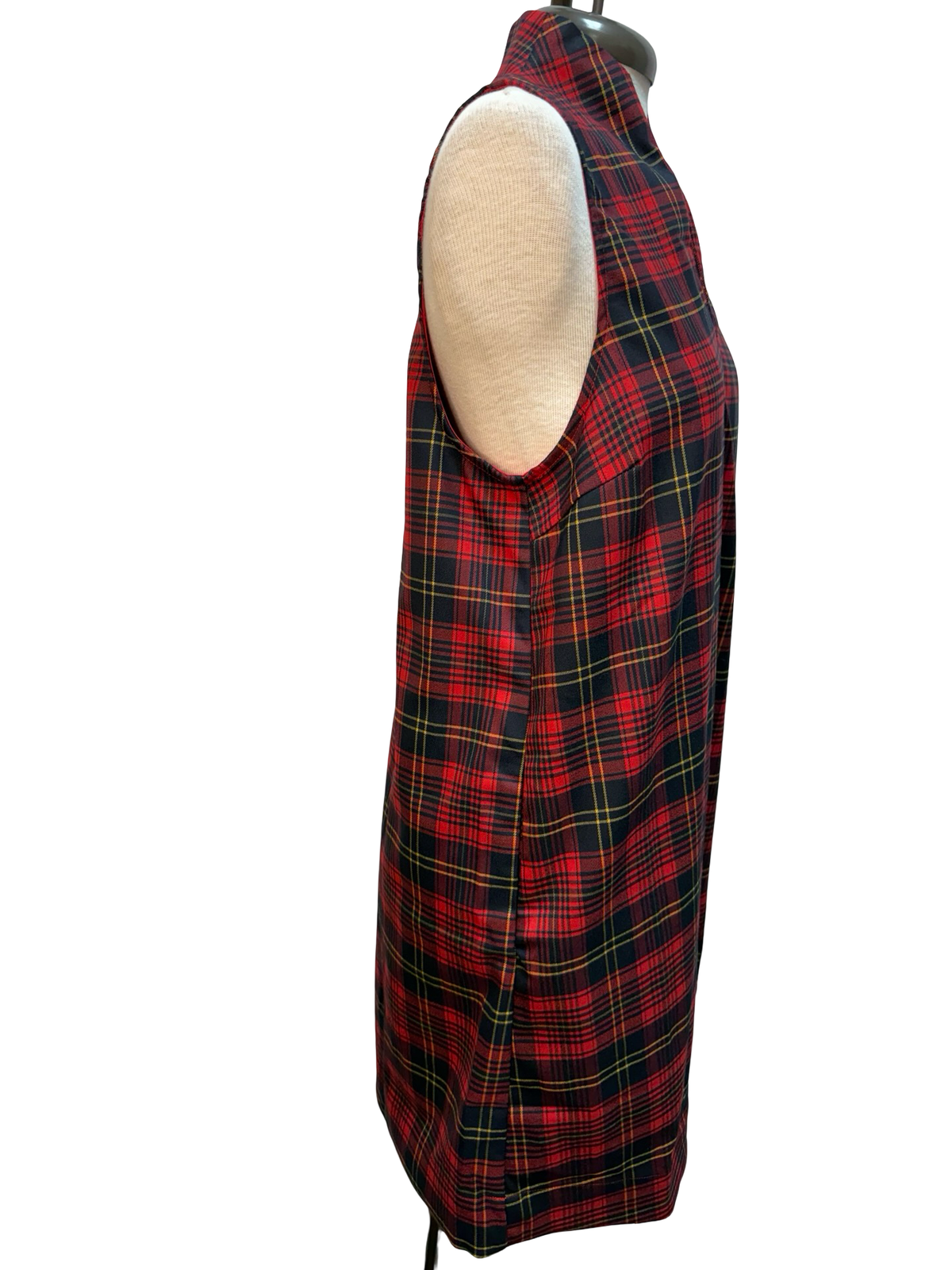 Plaid Notched Neck Sleeveless Dress Black & Red