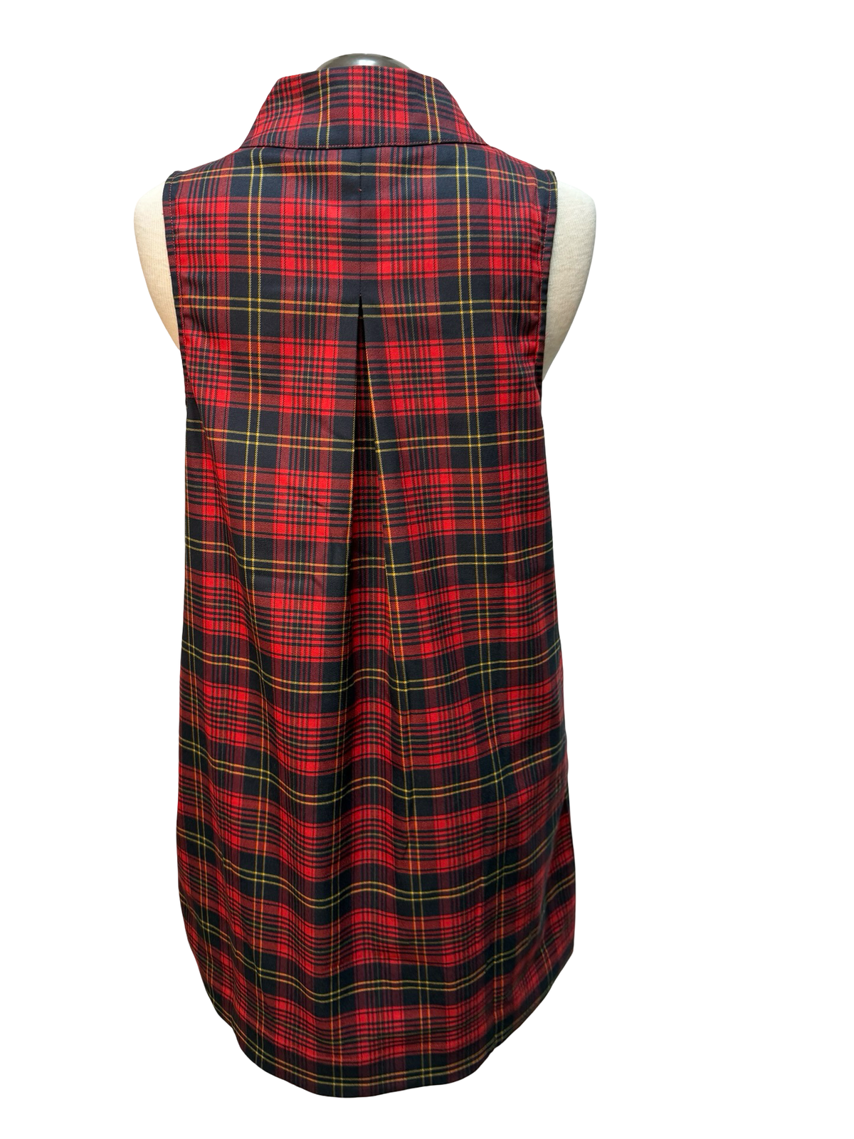 Plaid Notched Neck Sleeveless Dress Black & Red