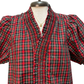 Plaid Short Puff Sleeve Ruched Neck Top