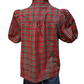Plaid Short Puff Sleeve Ruched Neck Top