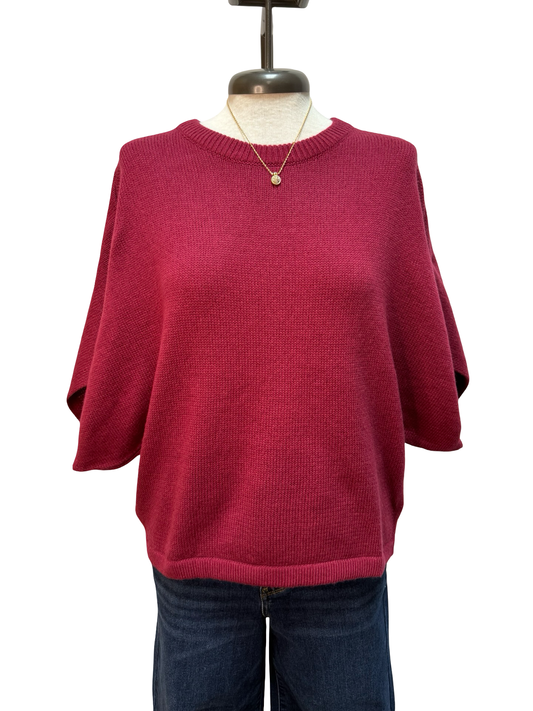 Oversized Short Sleeve Poncho Sweater Wine