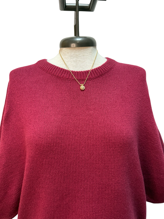 Oversized Short Sleeve Poncho Sweater Wine