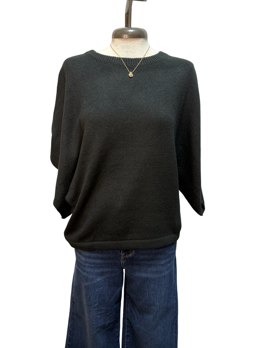 Oversized Short Sleeve Poncho Sweater Black