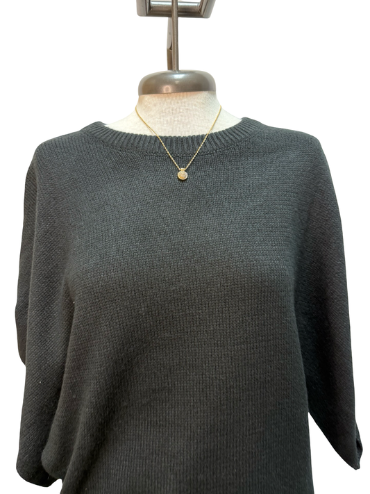 Oversized Short Sleeve Poncho Sweater Black