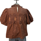 Eyelet Detail Crochet Trim Top Brown
