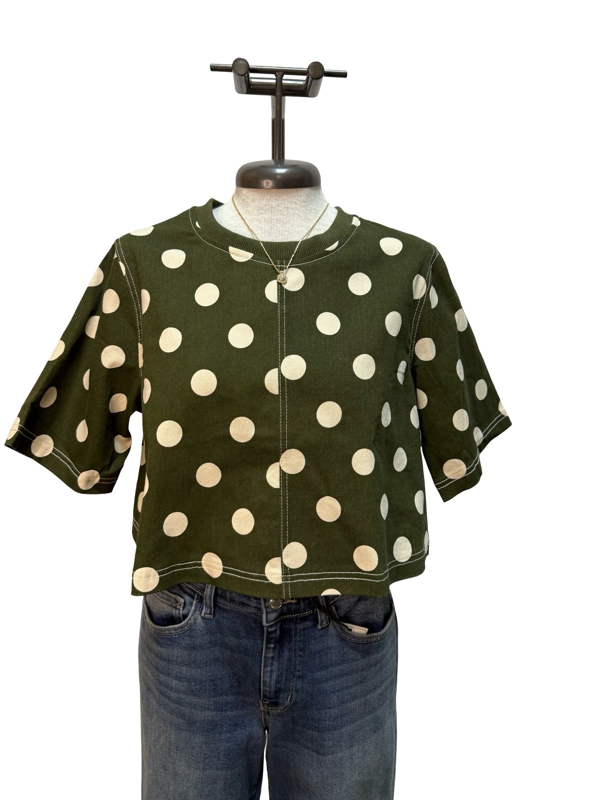 Dot Short Sleeve Top Olive