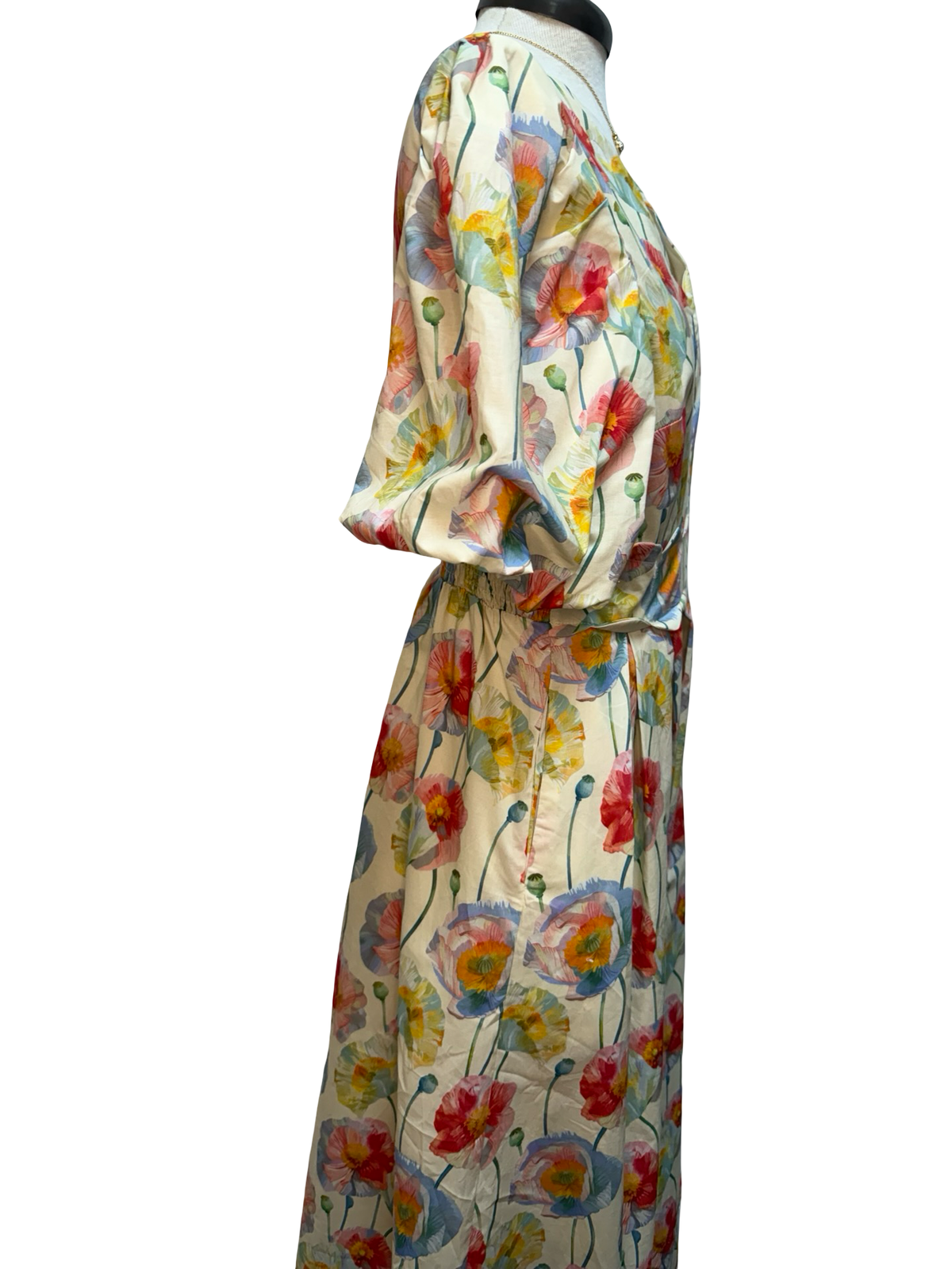 Floral Puff Sleeve Midi Dress Vanilla Mix