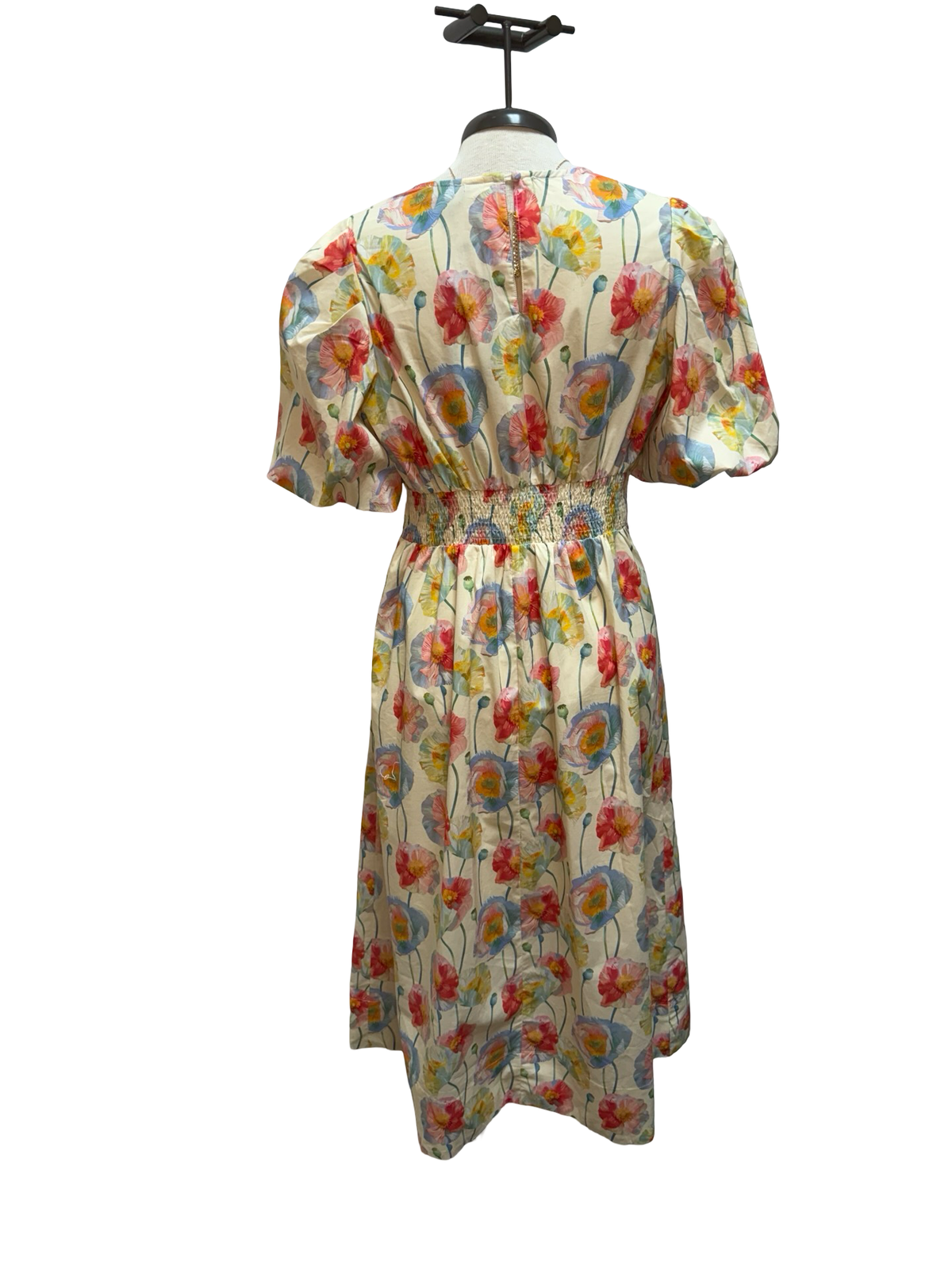 Floral Puff Sleeve Midi Dress Vanilla Mix