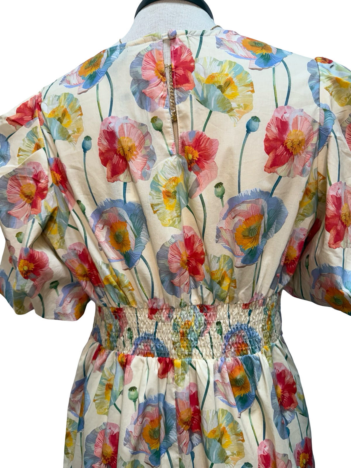 Floral Puff Sleeve Midi Dress Vanilla Mix