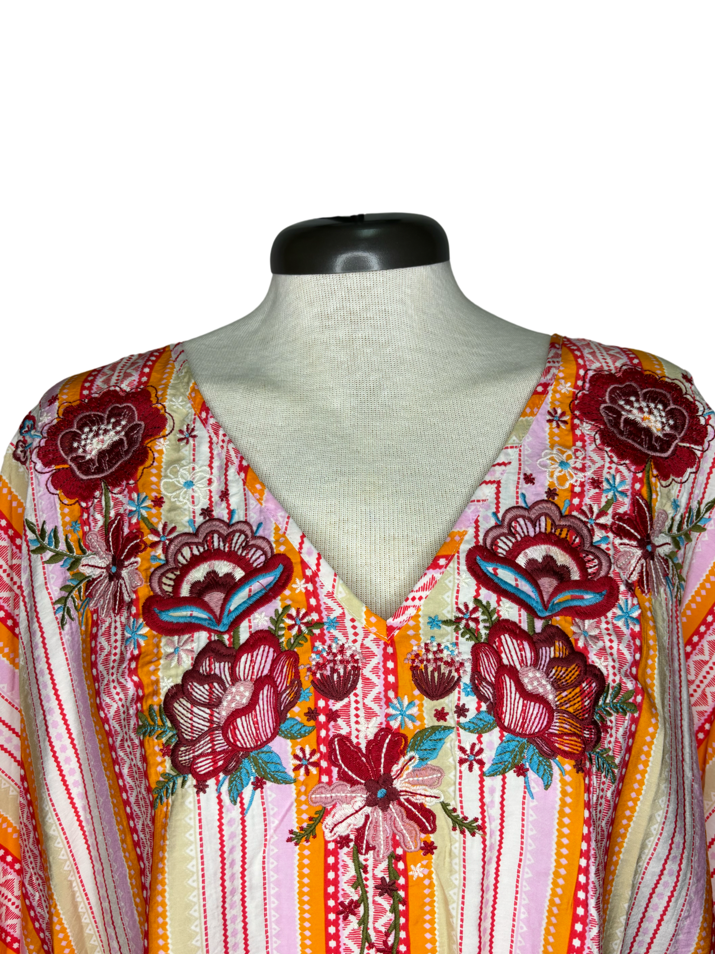 Stripe Floral Embroidered Top