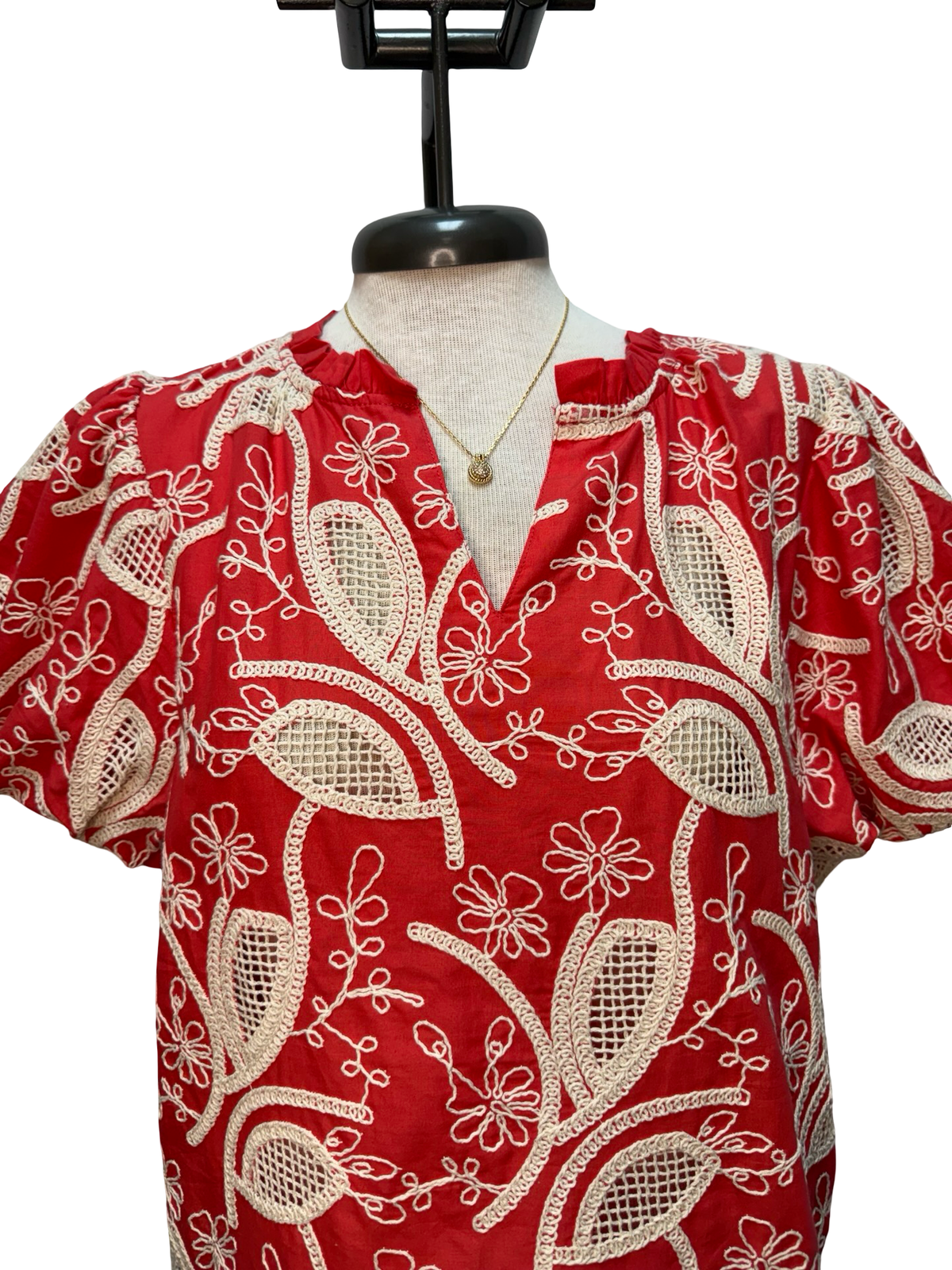 Floral Embroidered V Neck Blouse Mandarin