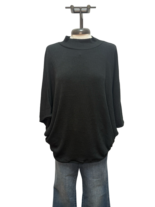 Mock Neck Dolman Sleeve Knit Top Black