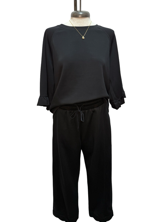 Luxeknit Round Neck Ruffle Sleeve Top Black