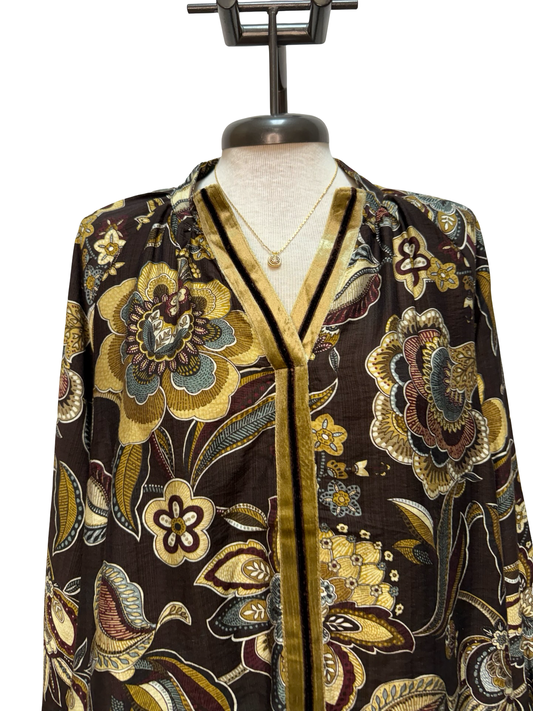 Floral Print Long Sleeve Blouse Brown