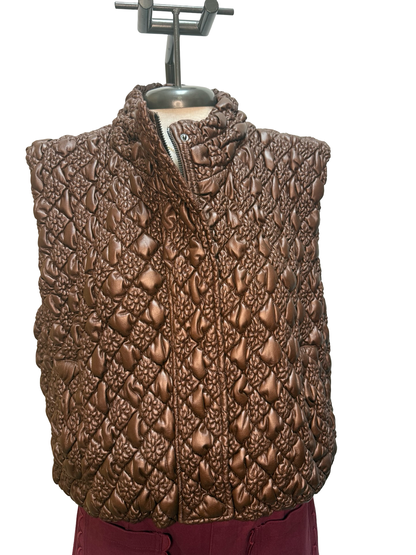 Cropped Quilted Vest Brown