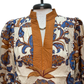 Trapunto Stitched V-Neck Cream Mix Top