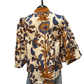 Trapunto Stitched V-Neck Cream Mix Top