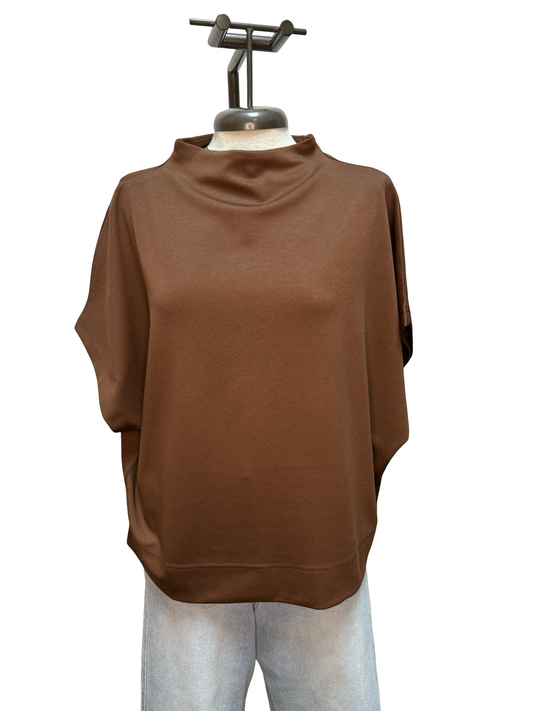 Solid Mock Neck Short Sleeve Top Brown