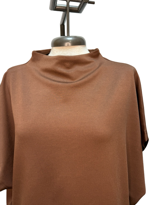 Solid Mock Neck Short Sleeve Top Brown
