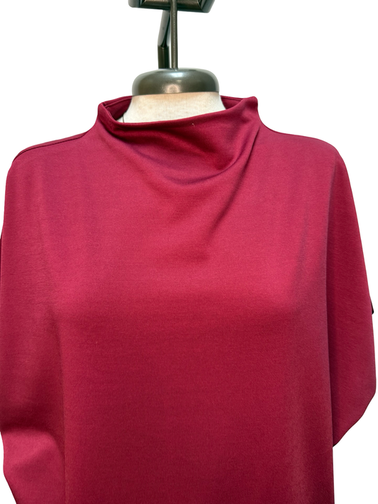 Solid Mock Neck Short Sleeve Top Wine