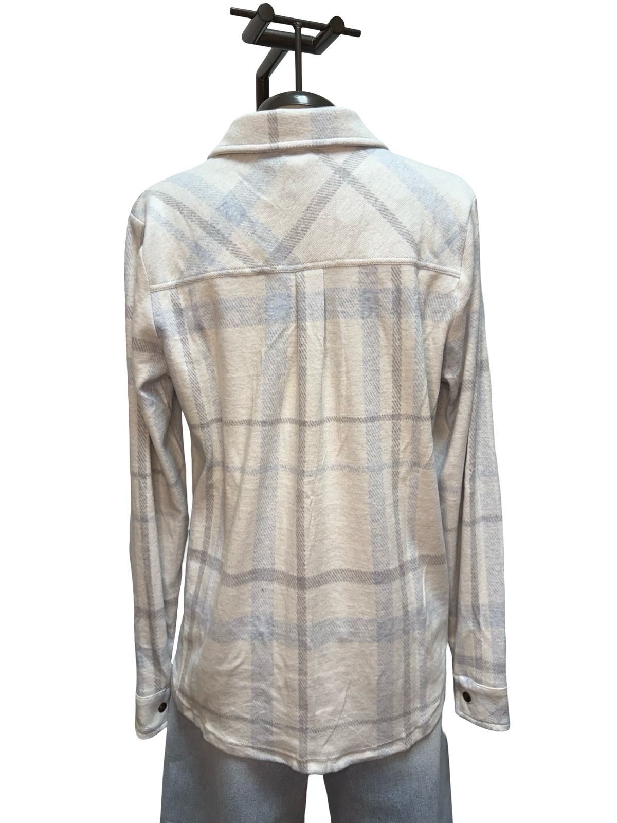 White, Gray, & Light Blue Plaid Button Up