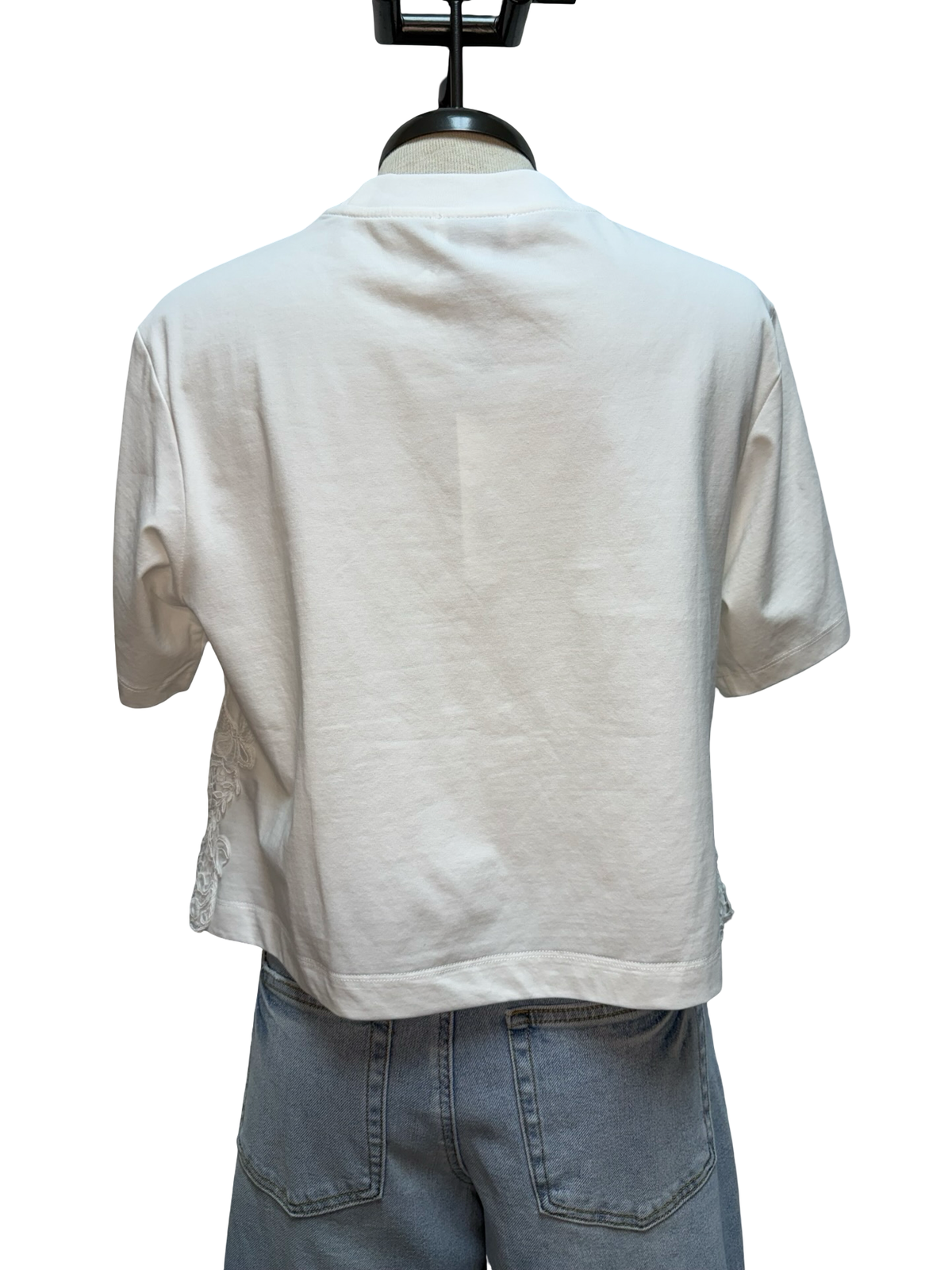 Round Neck Lace Hem Detail Top White