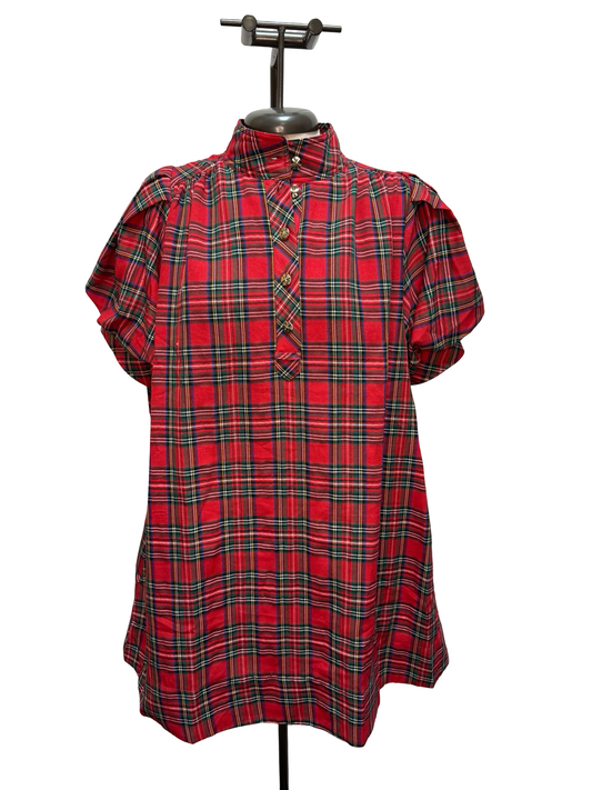 Plaid Print Puff Sleeve Mini Dress Red