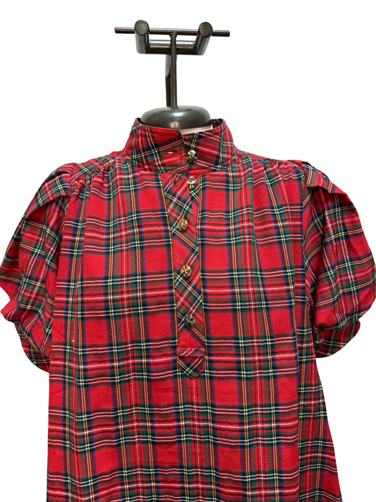 Plaid Print Puff Sleeve Mini Dress Red