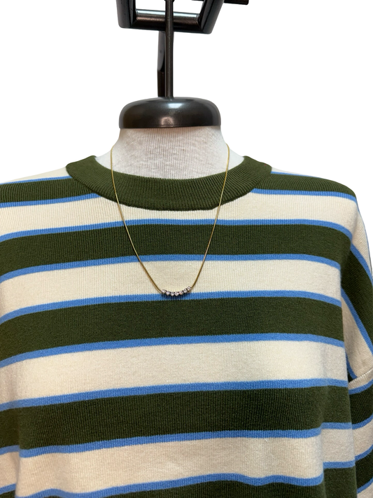 Striped Short Sleeve Round-Neck Knit Top Olive