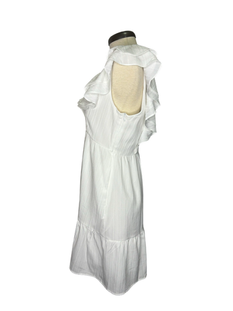 Ruch V Neck Ruffle Dress White